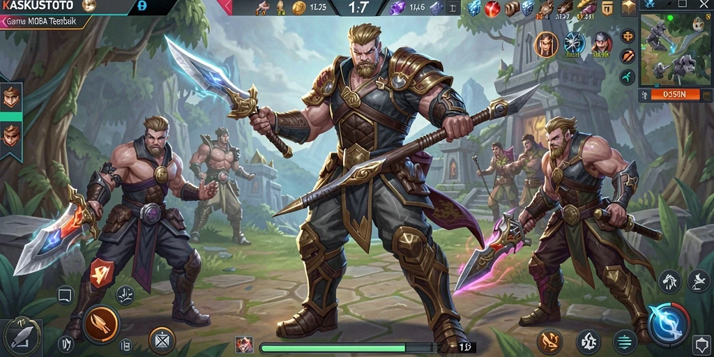 Tangkapan layar gameplay KASKUSTOTO yang menampilkan pertarungan tim yang intens.