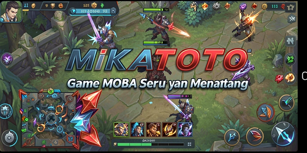 Tangkapan layar permainan MIKATOTO yang menunjukkan pertempuran seru di arena MOBA.
